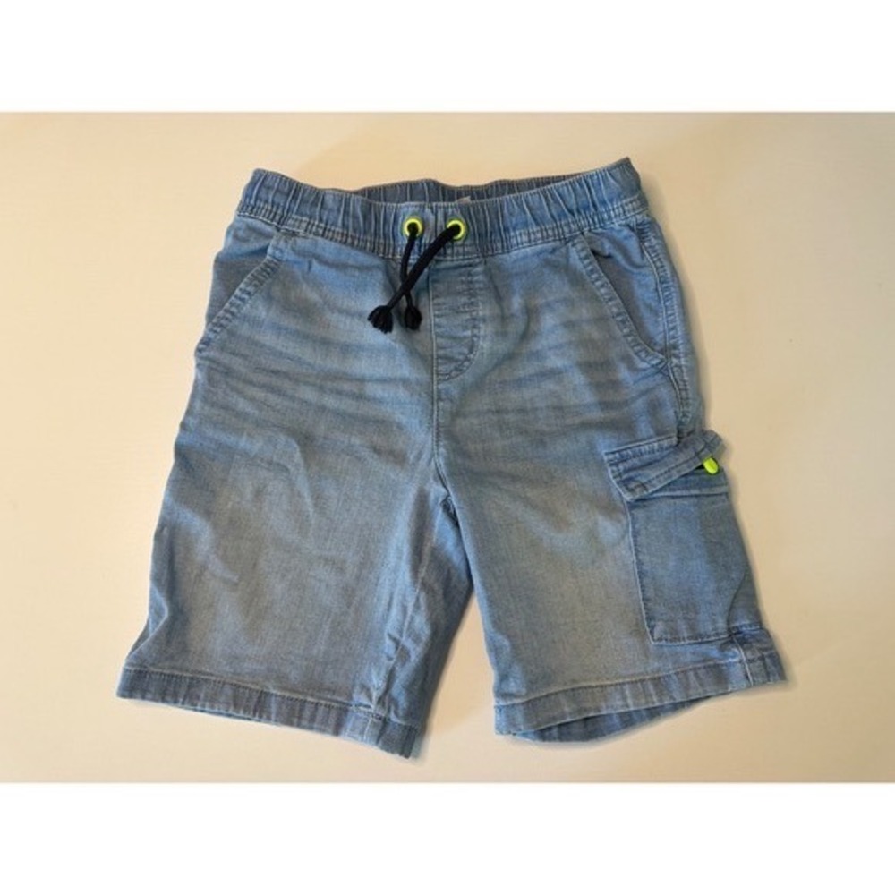 Cat & Jack Boys Light Wash Denim Cargo Shorts Elastic Waist Blue Size M 8/10